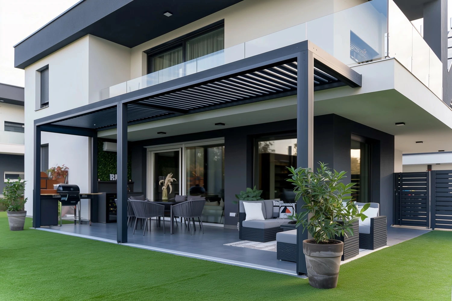 Pergolă de terasă într-un mediu exterior premium
